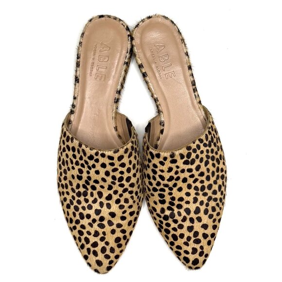ABLE Women’s Leather and Calf Hair Leopard Mules Size 9 - Picture 7 of 7